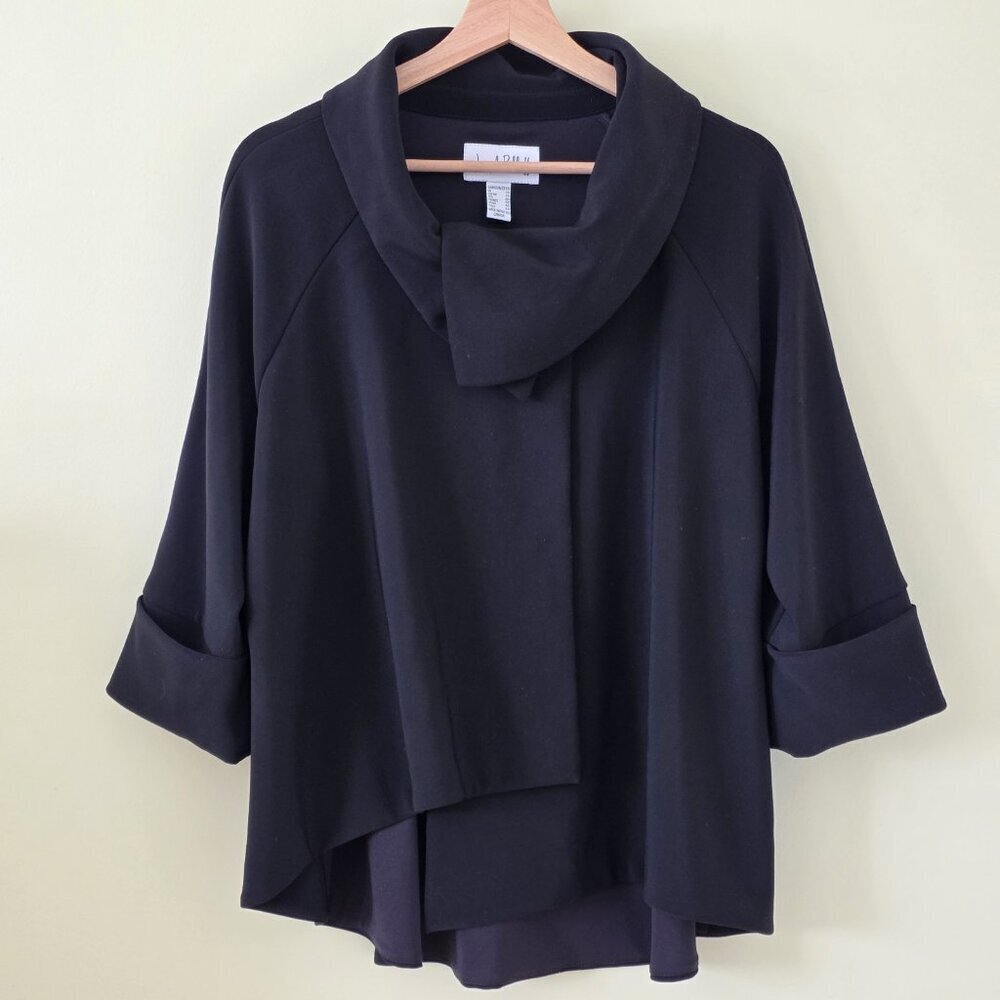 Joseph Ribkoff Jacket Women 10 Black Assymetric 3/4 Sleeve Lagenlook 183227 Goth